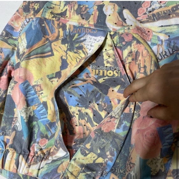 Vintage Opal By Lorraine Wardy Graphic Print Oversized Cropped Denim Jacket M - Picture 8 of 12